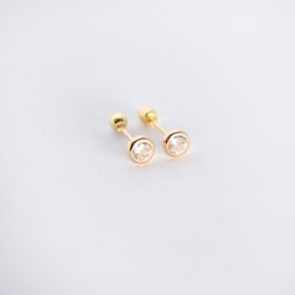 Aretes de Oro 10K bisel con CZ 3 mm