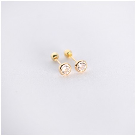Aretes de Oro 10K bisel con CZ 3 mm